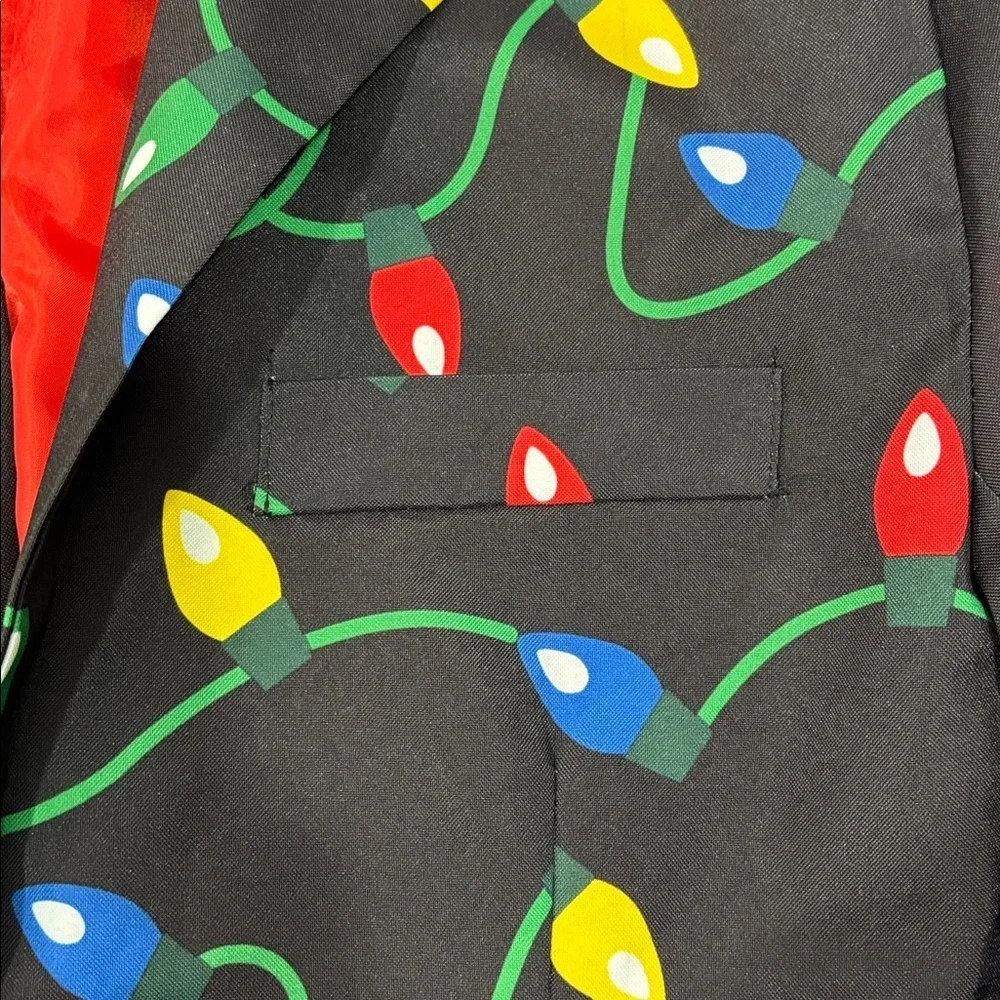 Festive Black Blazer with Holiday Lights